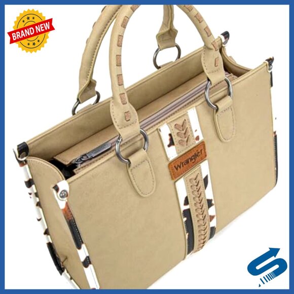 Western Animal Print Tote Bag with Top Handle and Multiple Pockets - Picture 4 of 7